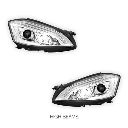 Mercedes-Benz S-Class W221 Sedan (2006 - 2009) Crystal Clear S65 AMG Style DRL LED Projector Headlights LH + RH