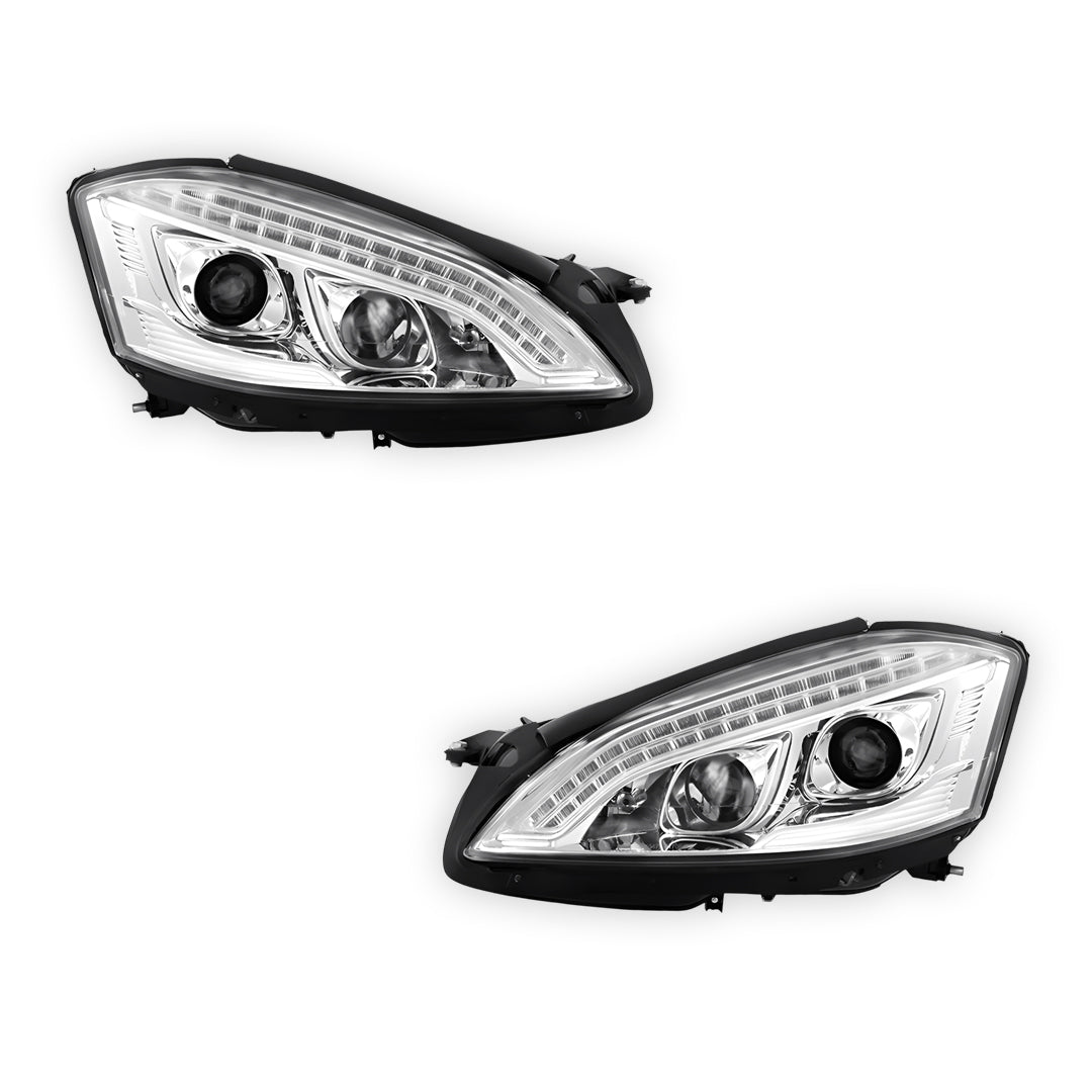 Mercedes-Benz S-Class W221 Sedan (2006 - 2009) Crystal Clear S65 AMG Style DRL LED Projector Headlights LH + RH
