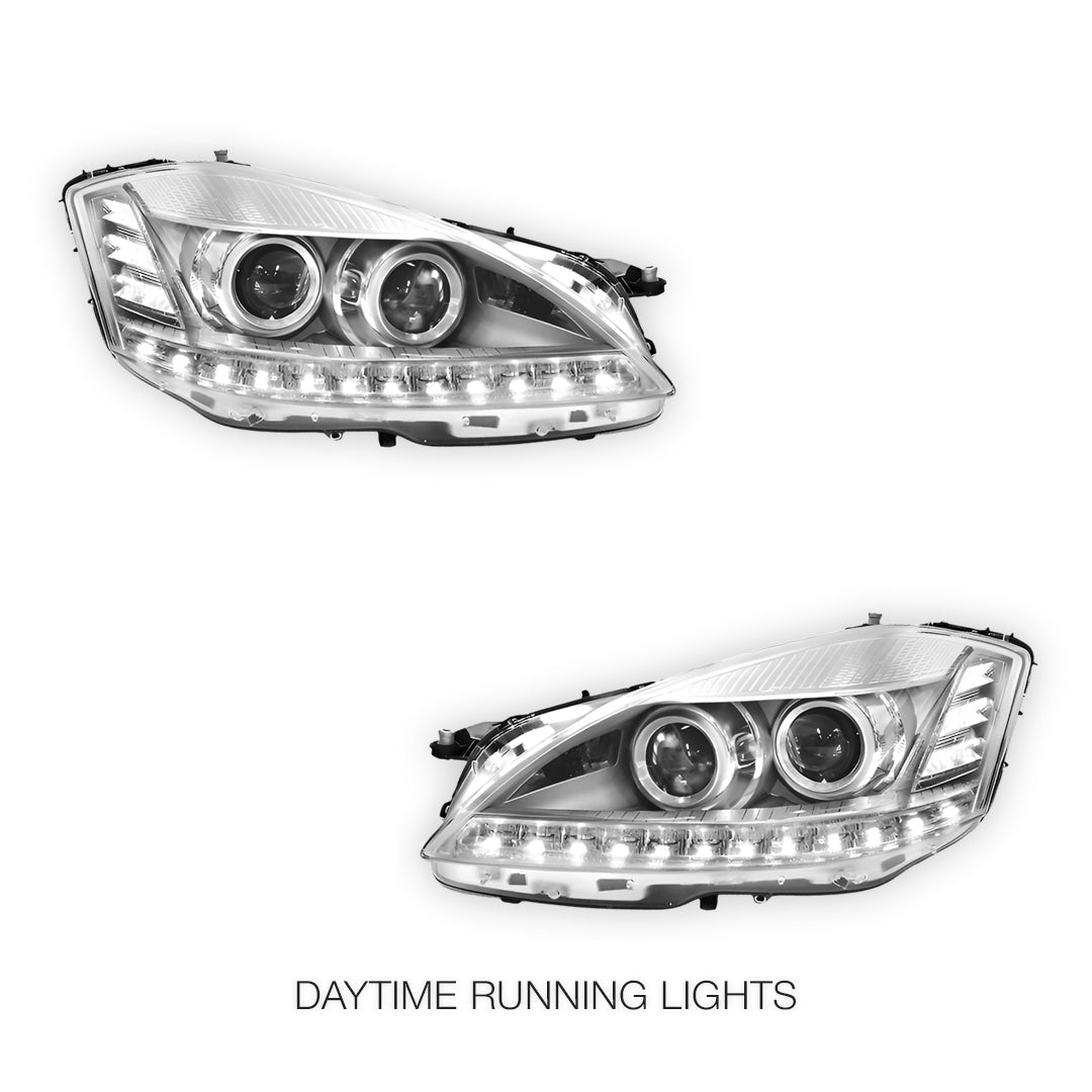 Mercedes-Benz S-Class W221 (2006 - 2009) S63 AMG Update Style LED DRL Projector Headlights LH + RH