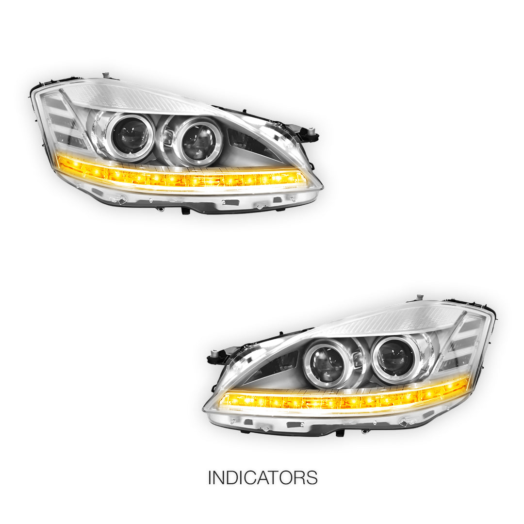 Mercedes-Benz S-Class W221 (2006 - 2009) S63 AMG Update Style LED DRL Projector Headlights LH + RH