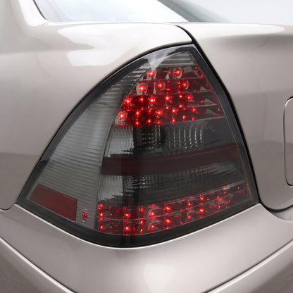 Mercedes-Benz C-Class W203 (2000 - 2004) Full Smoked LED Tail Lights LH + RH installed close-up