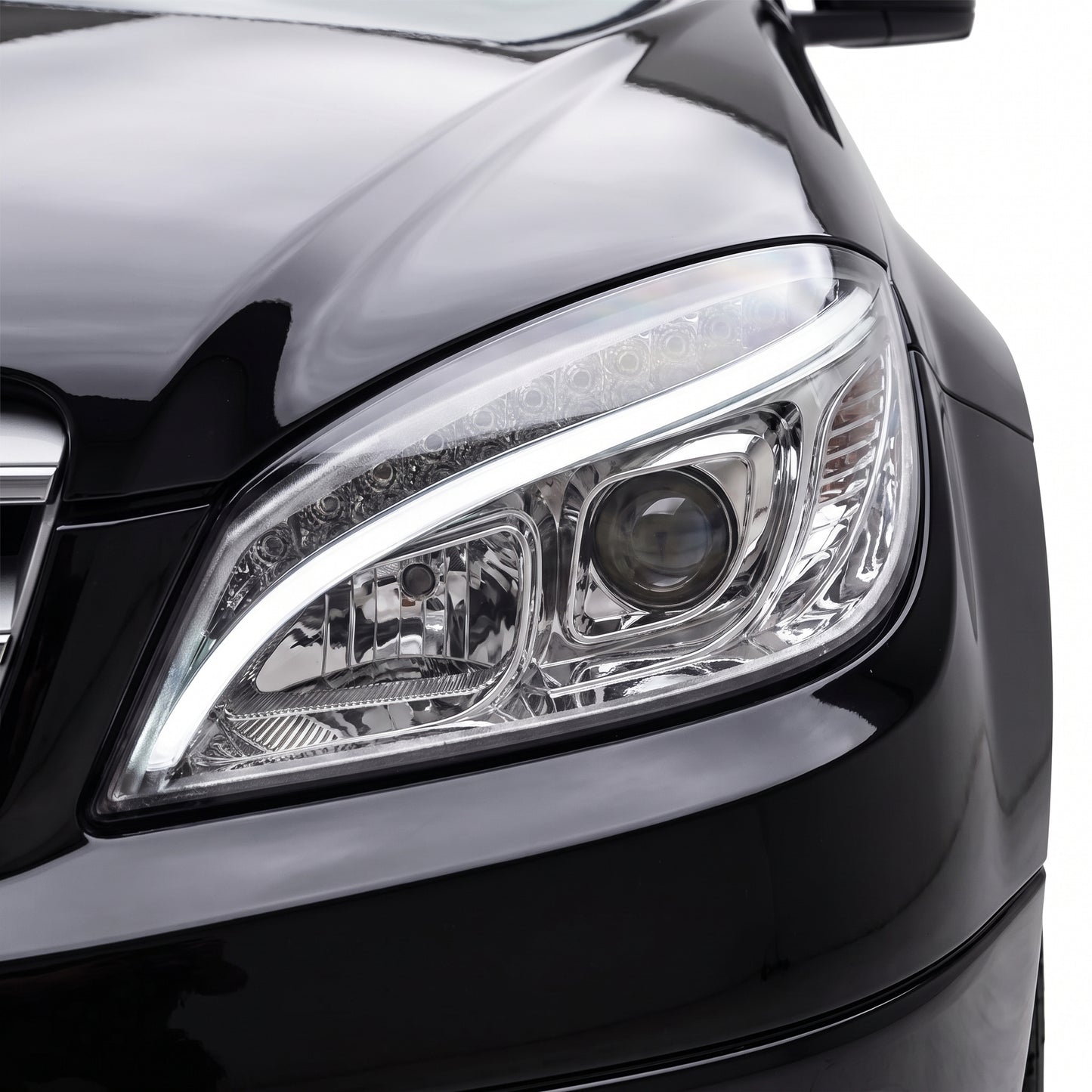 Mercedes-Benz C-Class W204 (2007- 2010) Halogen Model Crystal LED DRL Projector Headlights LH + RH