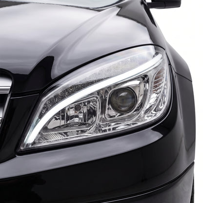 Mercedes-Benz C-Class W204 (2007- 2010) Halogen Model Crystal LED DRL Projector Headlights LH + RH