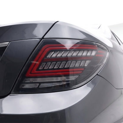 Mercedes-Benz C-Class W204 (2007 - 2014) Smoked Sequential Full LED Tail Lights LH + RH installed close-up