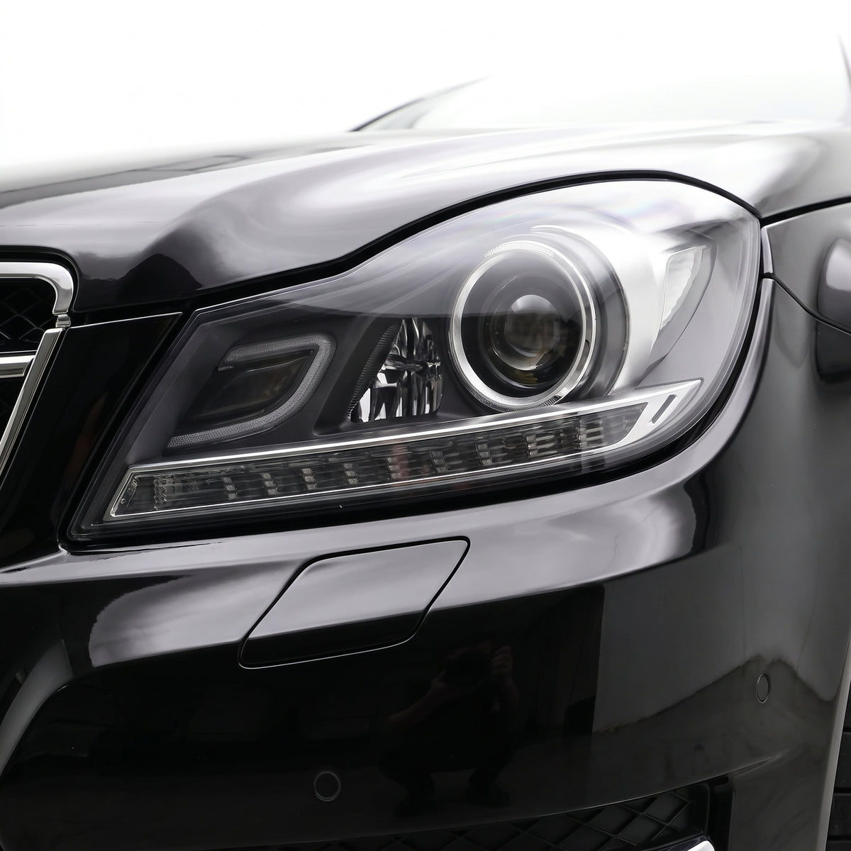 Mercedes-Benz C-Class W204 (2011- 2014) AMG C63 Style Full LED Projector & DRL Headlights LH + RH installed close-up