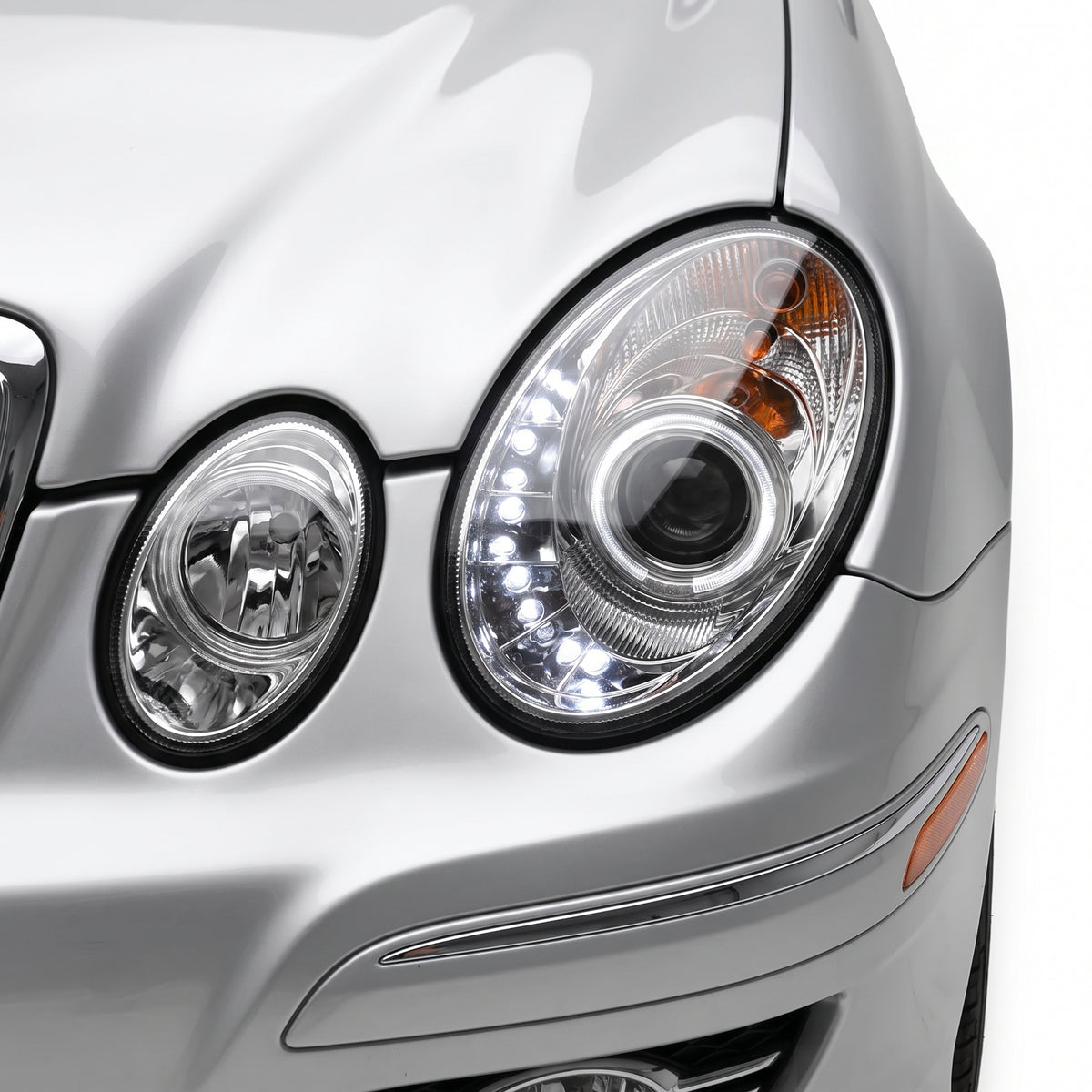 Mercedes-Benz E-Class W211 (2003 - 2008) Crystal DRL LED Projector Headlights LH + RH installed