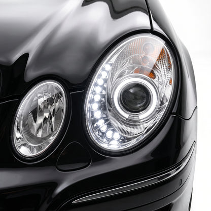 Mercedes-Benz E-Class W211 (2003 - 2008) Halogen Model Crystal DRL LED Projector Headlights LH + RH installed