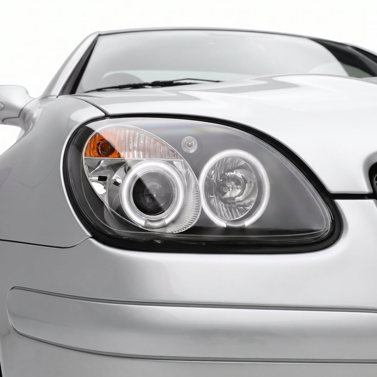 Mercedes-Benz SLK-Class R170 (1997 - 2004) CCFL Angel-Eye Projector Headlights LH + RH installed close-up