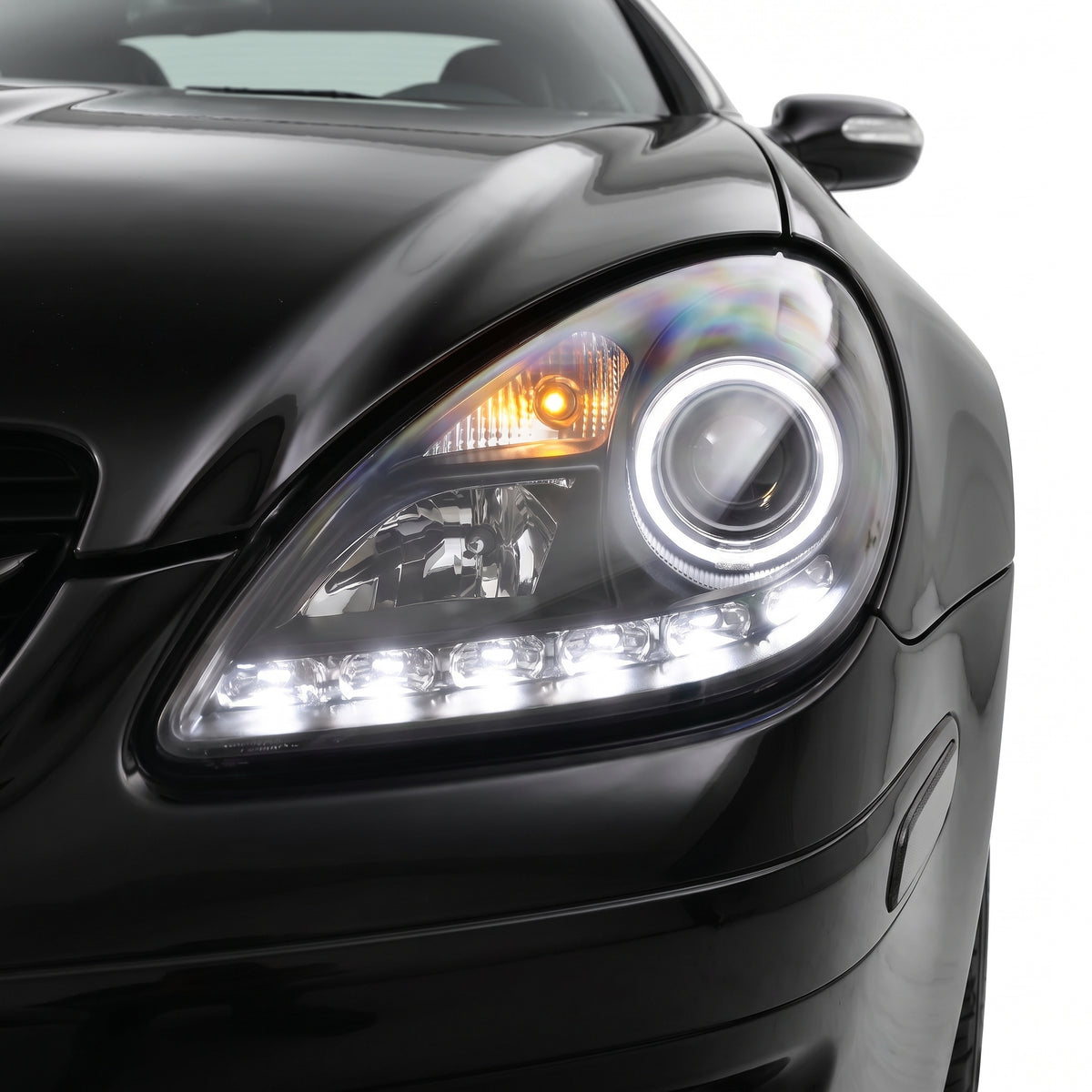 Mercedes-Benz SLK-Class R171 (2003 - 2010) HID / Xenon Model LED DRL Projector Headlights LH + RH installed close-up
