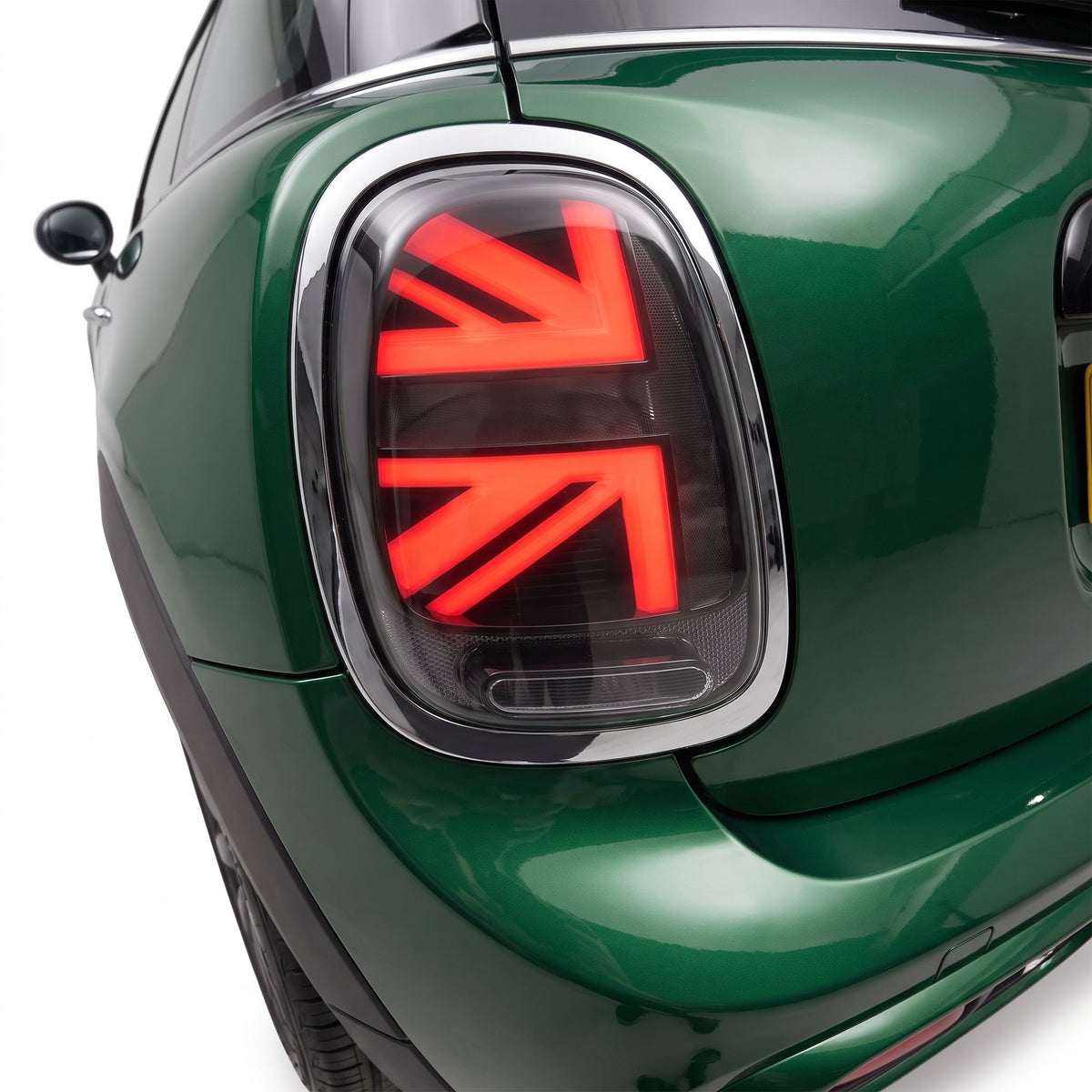 Mini Cooper F55 / F56 / F57 (2014 - 2018) Sequential Smoked Chrome LED Tail Lights LH + RH installed close-up