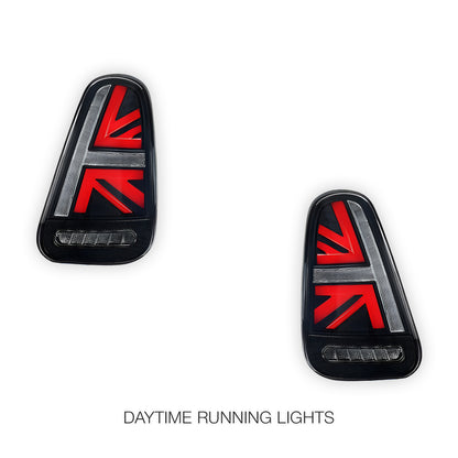 Mini Cooper R50 / R52 / R53 (2001 - 2006) Union Jack Style Sequential Smoked Full LED Tail Lights LH + RH