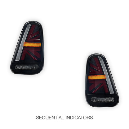 Mini Cooper R50 / R52 / R53 (2001 - 2006) Union Jack Style Sequential Smoked Full LED Tail Lights LH + RH
