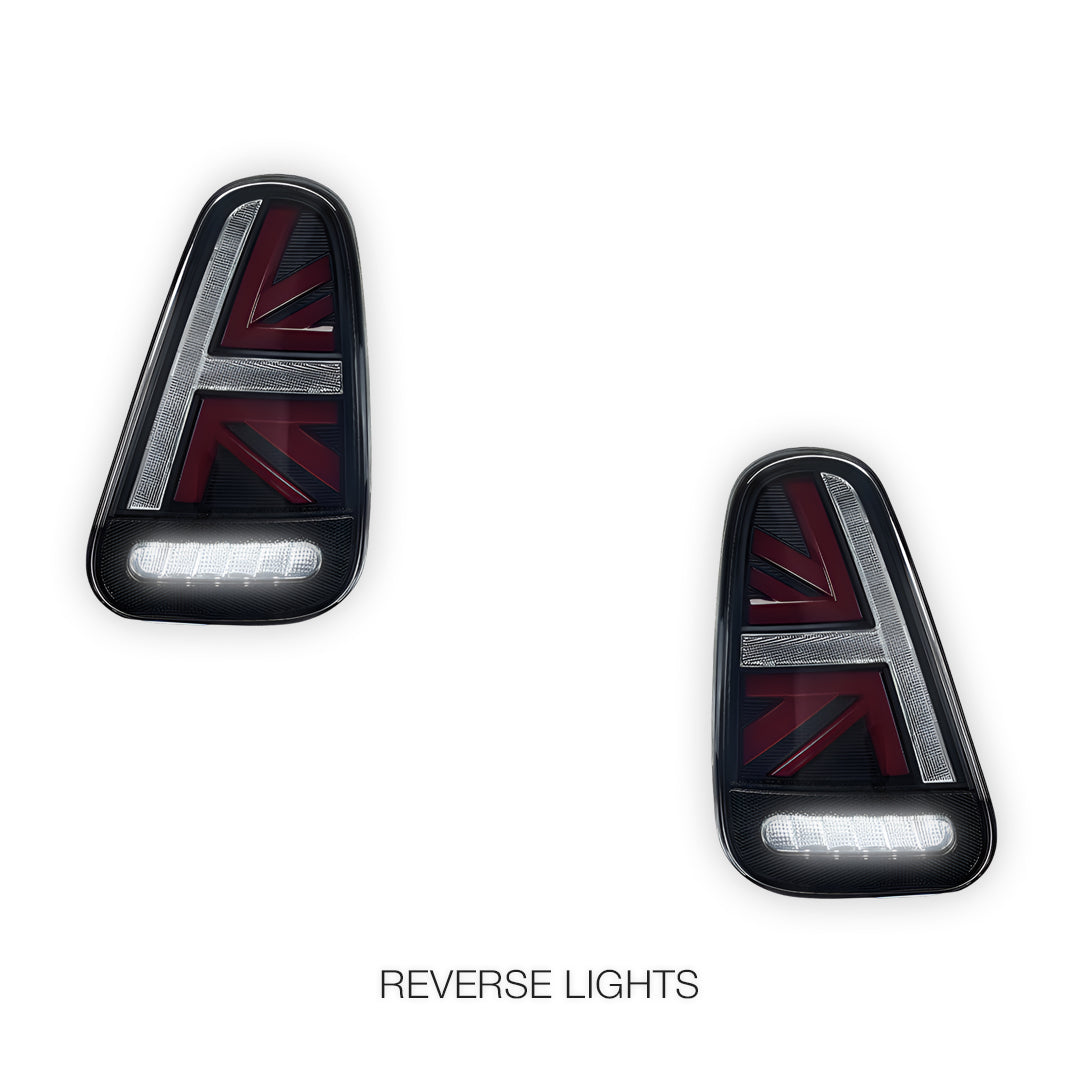 Mini Cooper R50 / R52 / R53 (2001 - 2006) Union Jack Style Sequential Smoked Full LED Tail Lights LH + RH