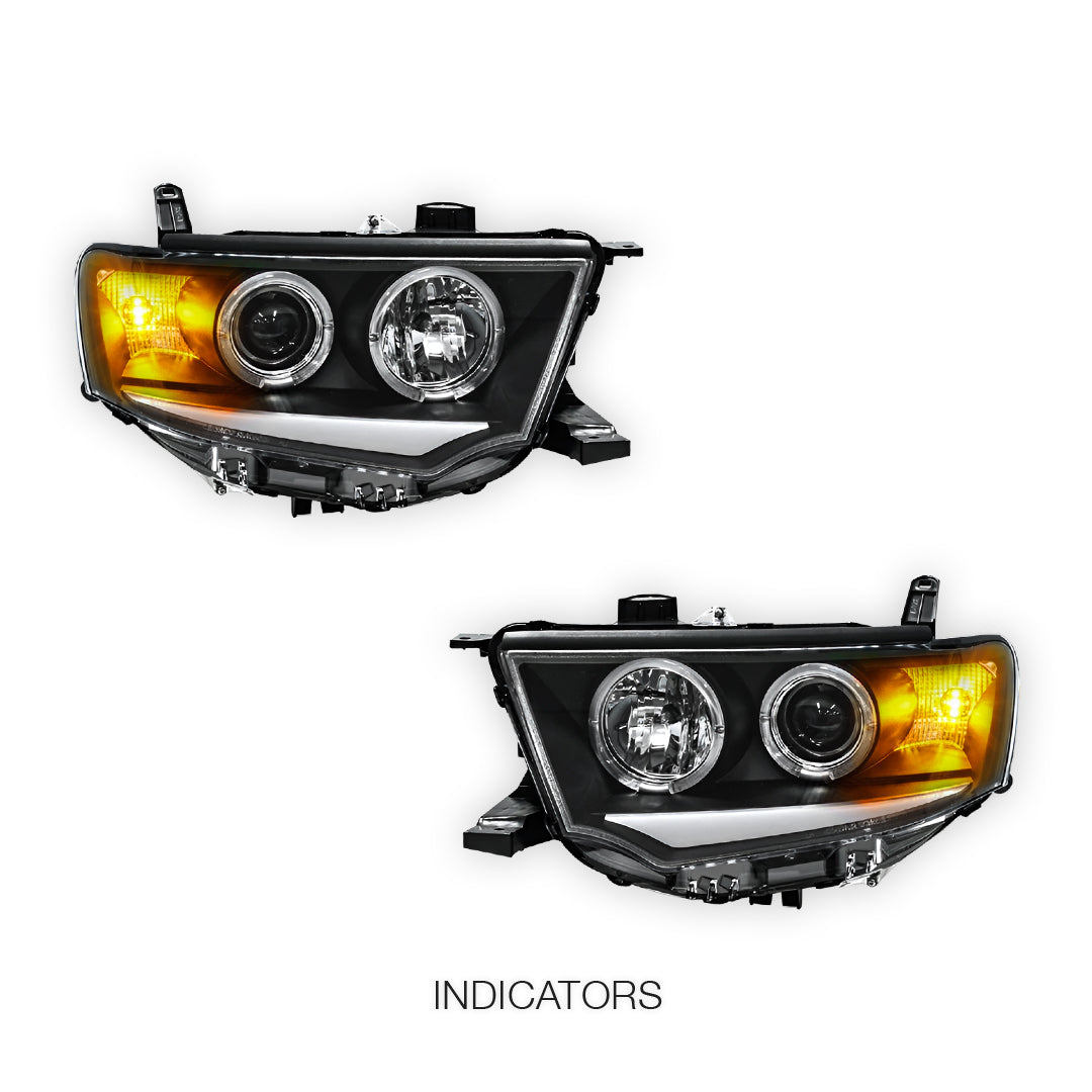 Mitsubishi Challenger PB / PC (2008 - 2015) Black 3D DRL & Angel Eyes Projector Headlights LH + RH