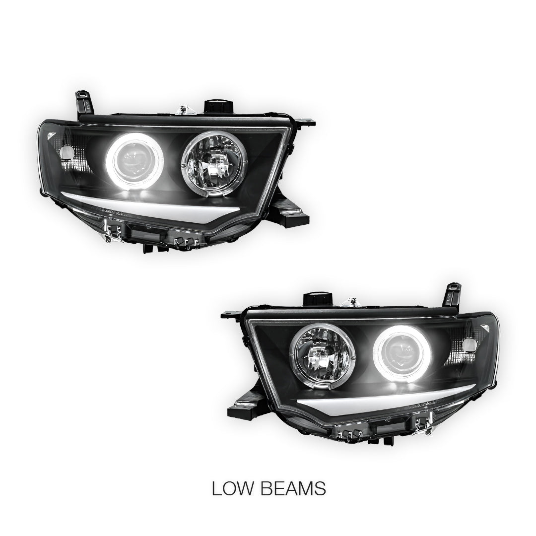 Mitsubishi Challenger PB / PC (2008 - 2015) Black 3D DRL & Angel Eyes Projector Headlights LH + RH