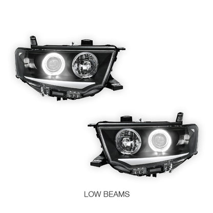 Mitsubishi Challenger PB / PC (2008 - 2015) Black 3D DRL & Angel Eyes Projector Headlights LH + RH