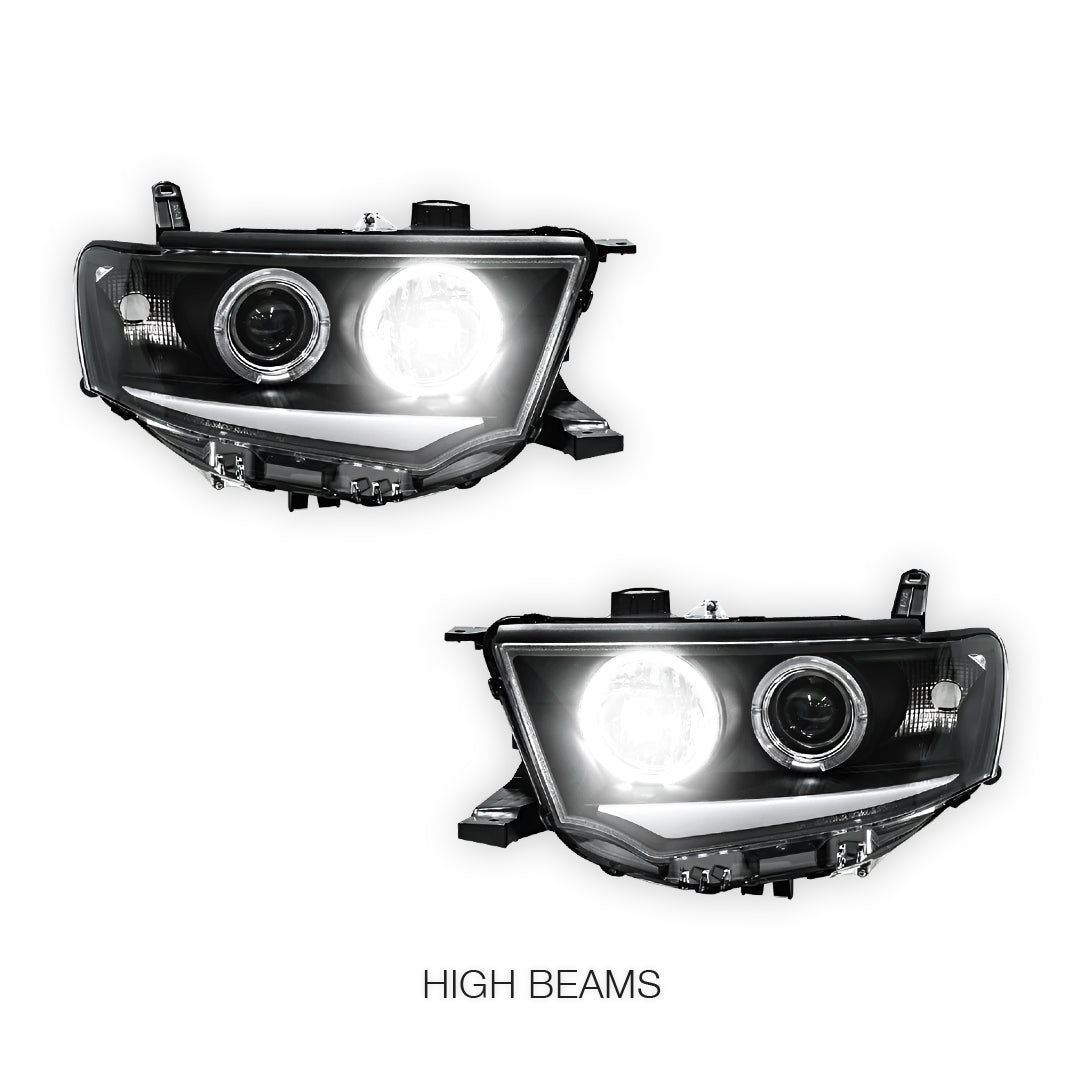 Mitsubishi Challenger PB / PC (2008 - 2015) Black 3D DRL & Angel Eyes Projector Headlights LH + RH