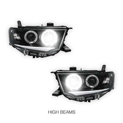 Mitsubishi Challenger PB / PC (2008 - 2015) Black 3D DRL & Angel Eyes Projector Headlights LH + RH