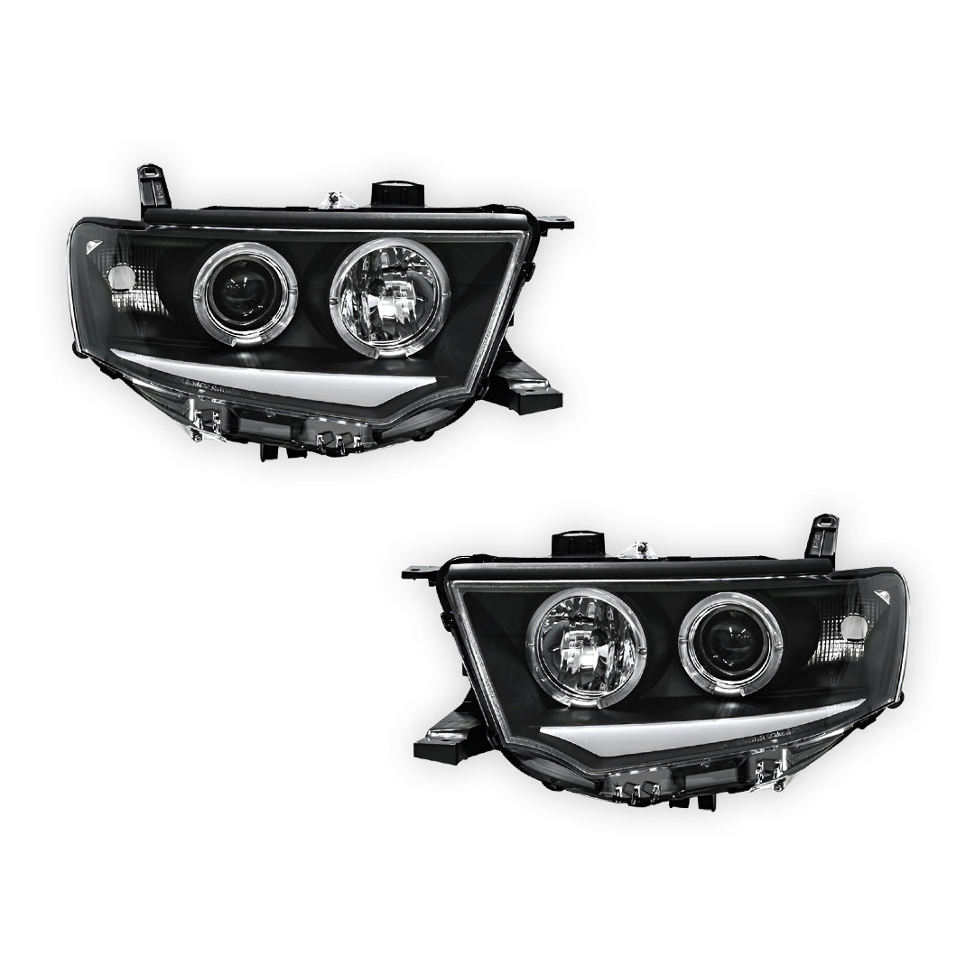 Mitsubishi Challenger PB / PC (2008 - 2015) Black 3D DRL & Angel Eyes Projector Headlights LH + RH