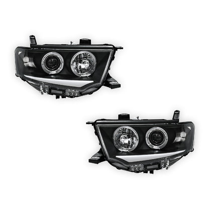 Mitsubishi Challenger PB / PC (2008 - 2015) Black 3D DRL & Angel Eyes Projector Headlights LH + RH