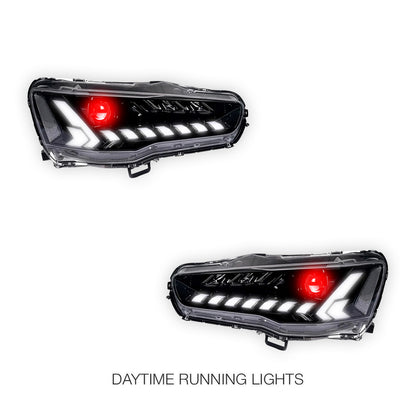 Mitsubishi Lancer Evo 10 (2007 - 2017) Demon Eye Style LED DRL Projector Headlights LH + RH