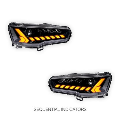 Mitsubishi Lancer Evo 10 (2007 - 2017) RGB Demon Eye Style LED DRL Projector Headlights LH + RH