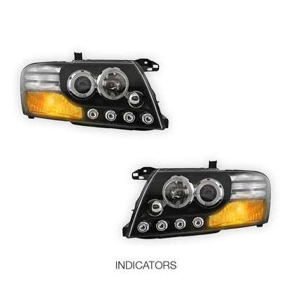 Mitsubishi Pajero NM / NP (2000 - 2006) Black High Power LED Angel Eyes Projector Headlights LH + RH