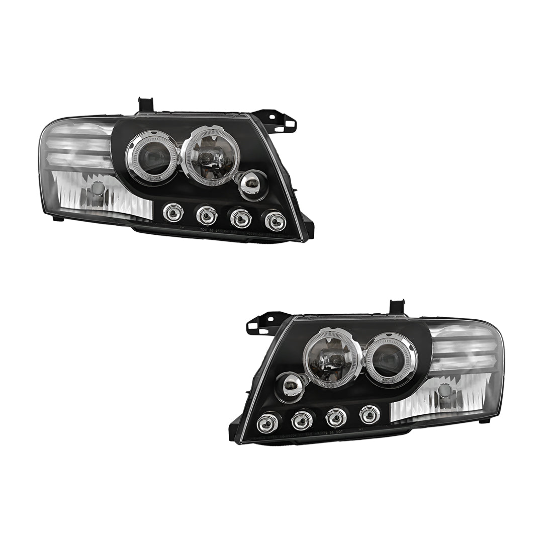 Mitsubishi Pajero NM / NP (2000 - 2006) Black High Power LED Angel Eyes Projector Headlights LH + RH