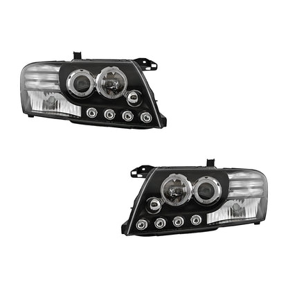 Mitsubishi Pajero NM / NP (2000 - 2006) Black High Power LED Angel Eyes Projector Headlights LH + RH