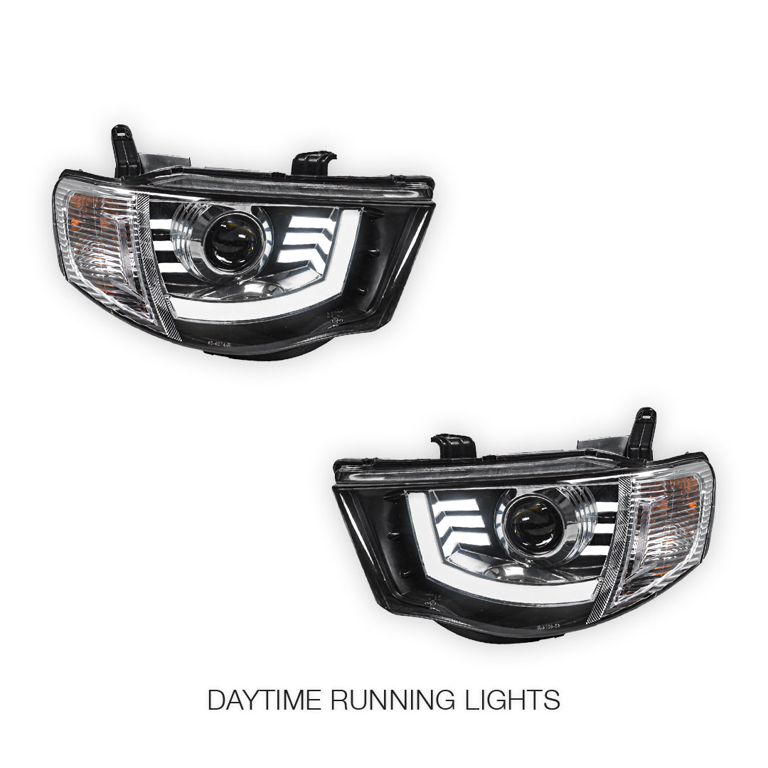 Mitsubishi Triton ML / MN (2006 - 2015) Black High Power LED DRL Projector Headlights LH + RH