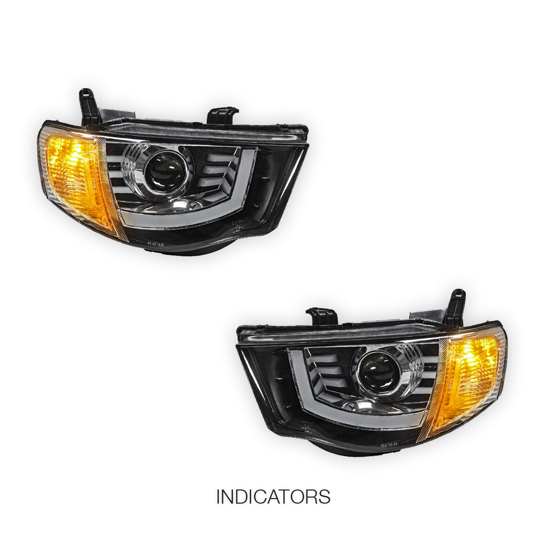 Mitsubishi Triton ML / MN (2006 - 2015) Black High Power LED DRL Projector Headlights LH + RH