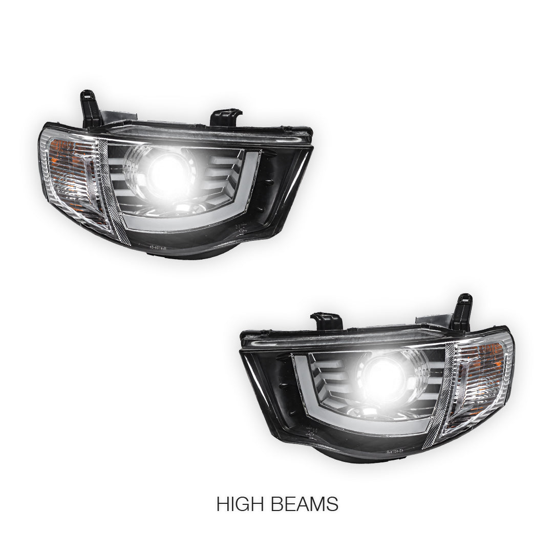 Mitsubishi Triton ML / MN (2006 - 2015) Black High Power LED DRL Projector Headlights LH + RH