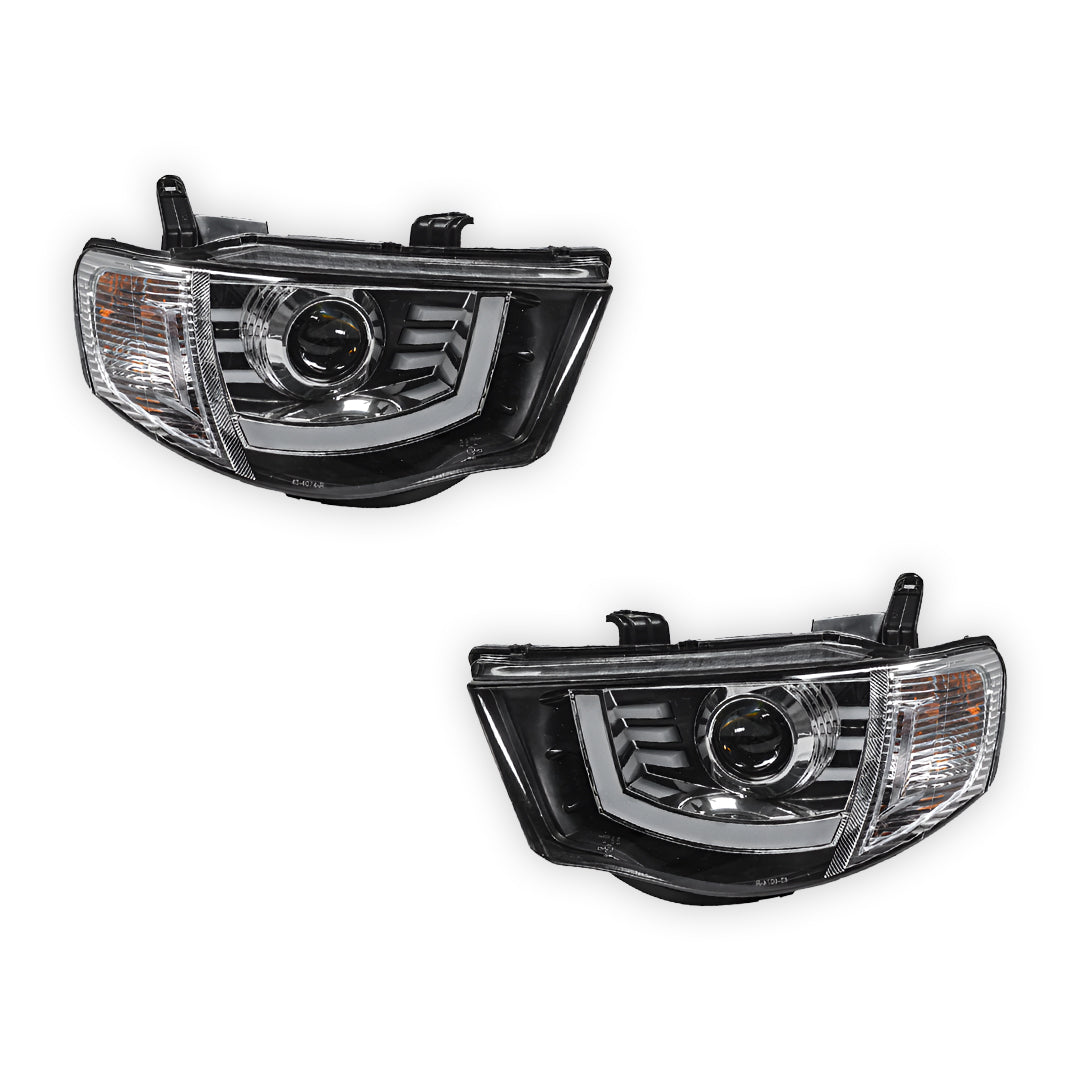 Mitsubishi Triton ML / MN (2006 - 2015) Black High Power LED DRL Projector Headlights LH + RH