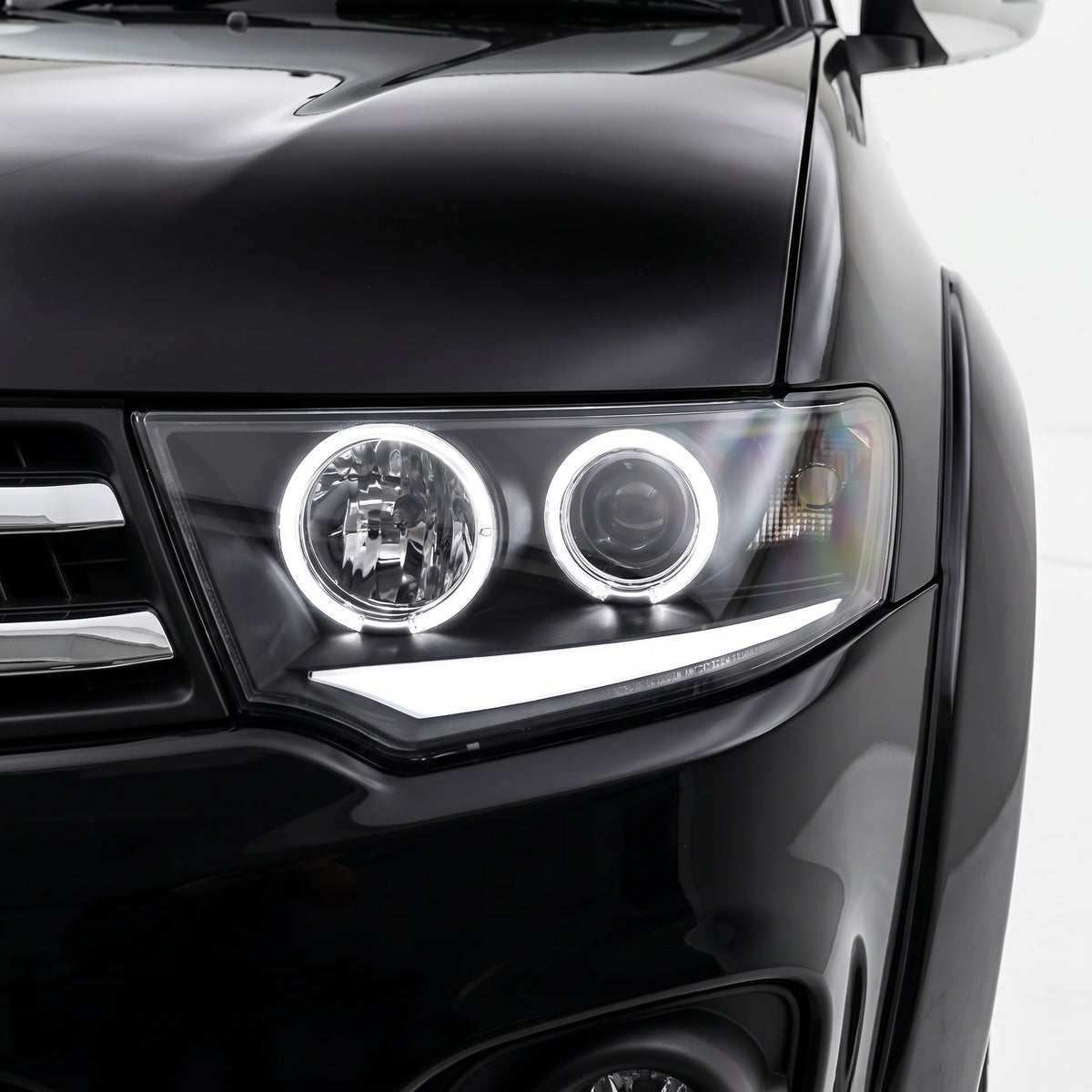 Mitsubishi Challenger PB / PC (2008 - 2015) Black 3D DRL & Angel Eyes Projector Headlights LH + RH installed
