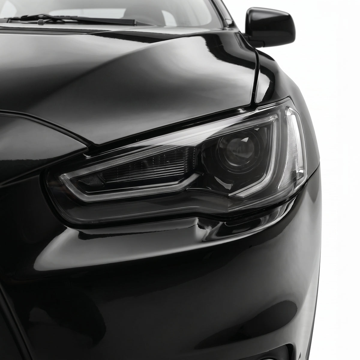Mitsubishi Lancer Evo 10 (2008 - 2017) LED Headlights Halo DRL  LH + RH installed close-up