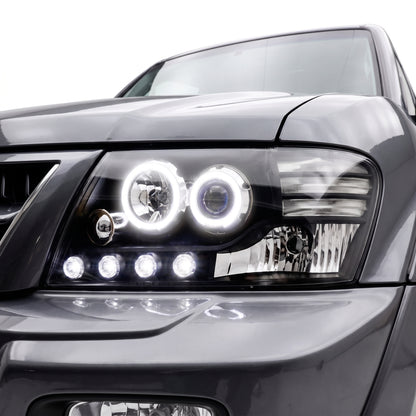 Mitsubishi Pajero NM NP (2000 - 2006) Halo Angel Eyes Headlights LH + RH installed close-up