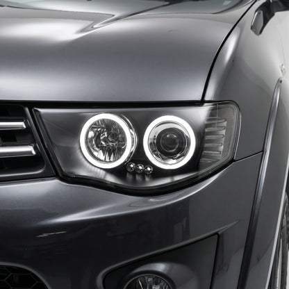 Mitsubishi Triton ML / MN (2006 - 2015) Black High Power LED Angel-Eyes Projector Headlights LH + RH
