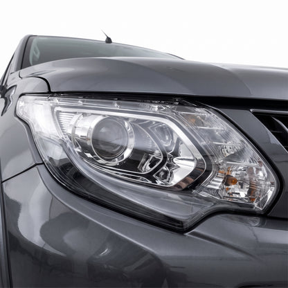 Mitsubishi Triton MQ (2015 - 2018) Black Xenon Projector OEM Style Headlights LH + RH installed close-up