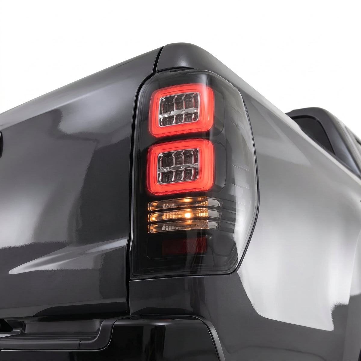 Mitsubishi Triton MR (2019 - 2022) Sequential Smoked Block Style Full LED Tail Lights LH + RH installed close-up