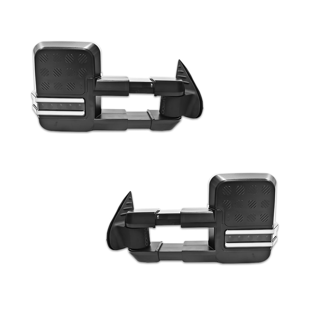 Nissan Navara D40 (2005 - 2015) Black Electric LED Indicators Extendable Towing Side Mirrors LH + RH