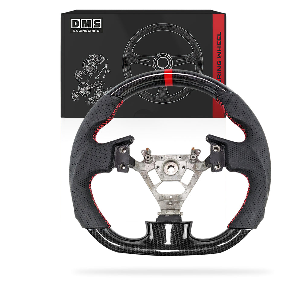 Nissan Skyline V35 (2001 - 2006) Hydro Carbon Leather Red Stitching + Centre Line Steering Wheel