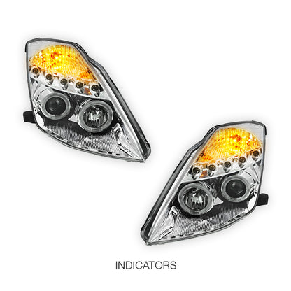 Nissan 350Z Z33 Series 1 (2003 - 2005) Crystal Clear Angel Eyes Projector Headlights LH + RH
