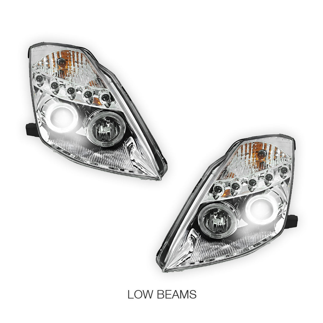 Nissan 350Z Z33 Series 1 (2003 - 2005) Crystal Clear Angel Eyes Projector Headlights LH + RH
