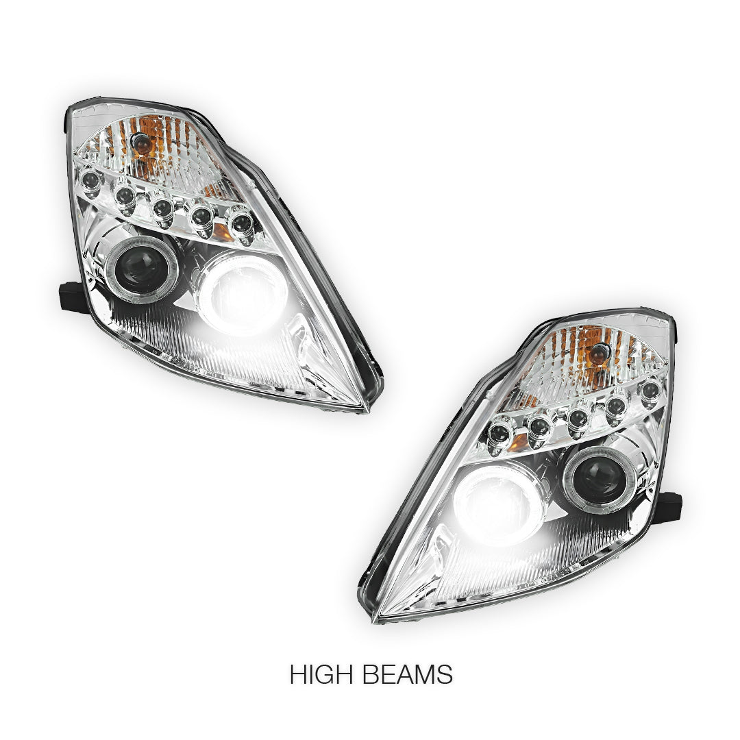 Nissan 350Z Z33 Series 1 (2003 - 2005) Crystal Clear Angel Eyes Projector Headlights LH + RH
