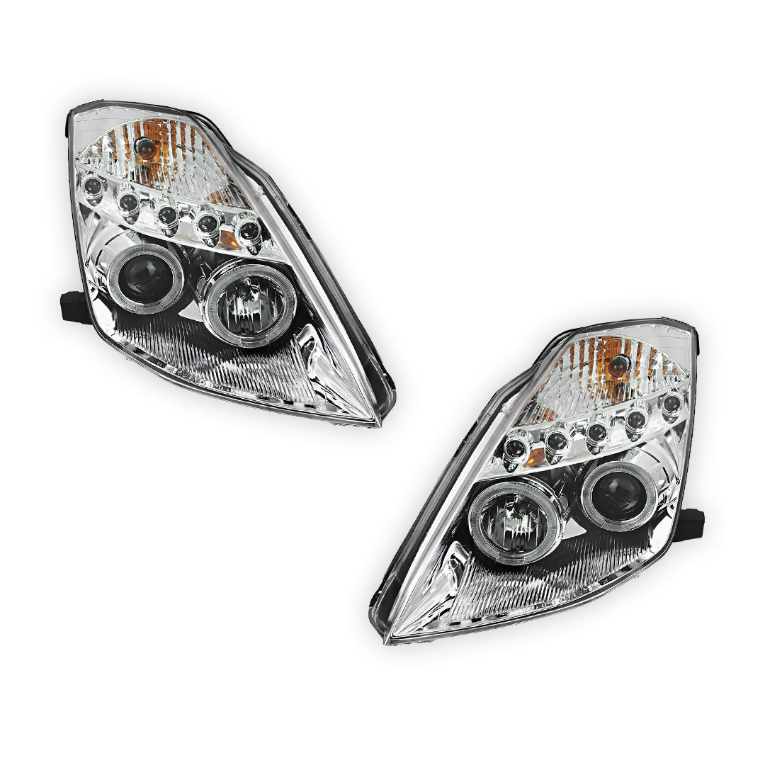 Nissan 350Z Z33 Series 1 (2003 - 2005) Crystal Clear Angel Eyes Projector Headlights LH + RH