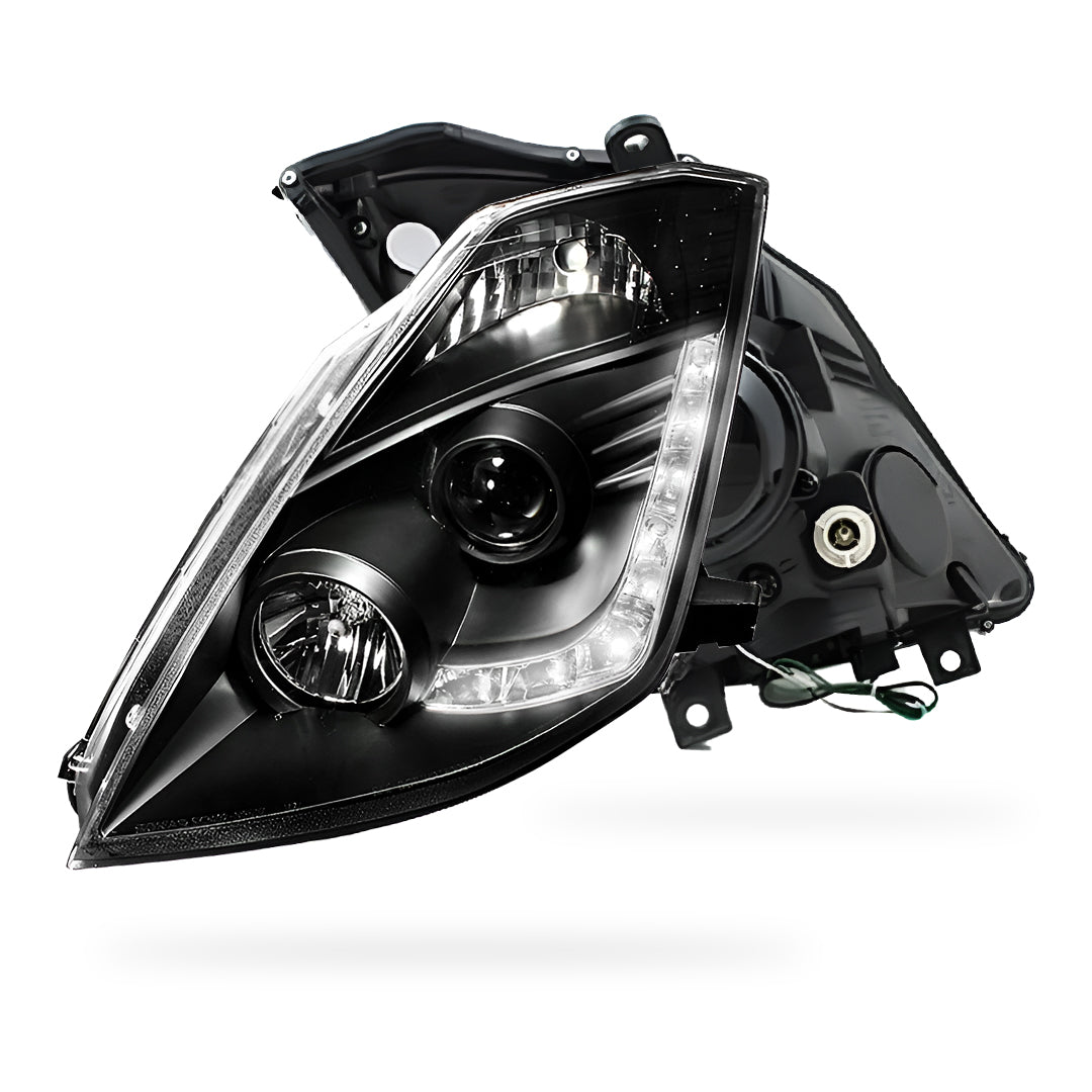 Nissan 350Z Z33 Series 1 (2003 - 2005) JDM Black LED DRL Projector Headlights LH + RH