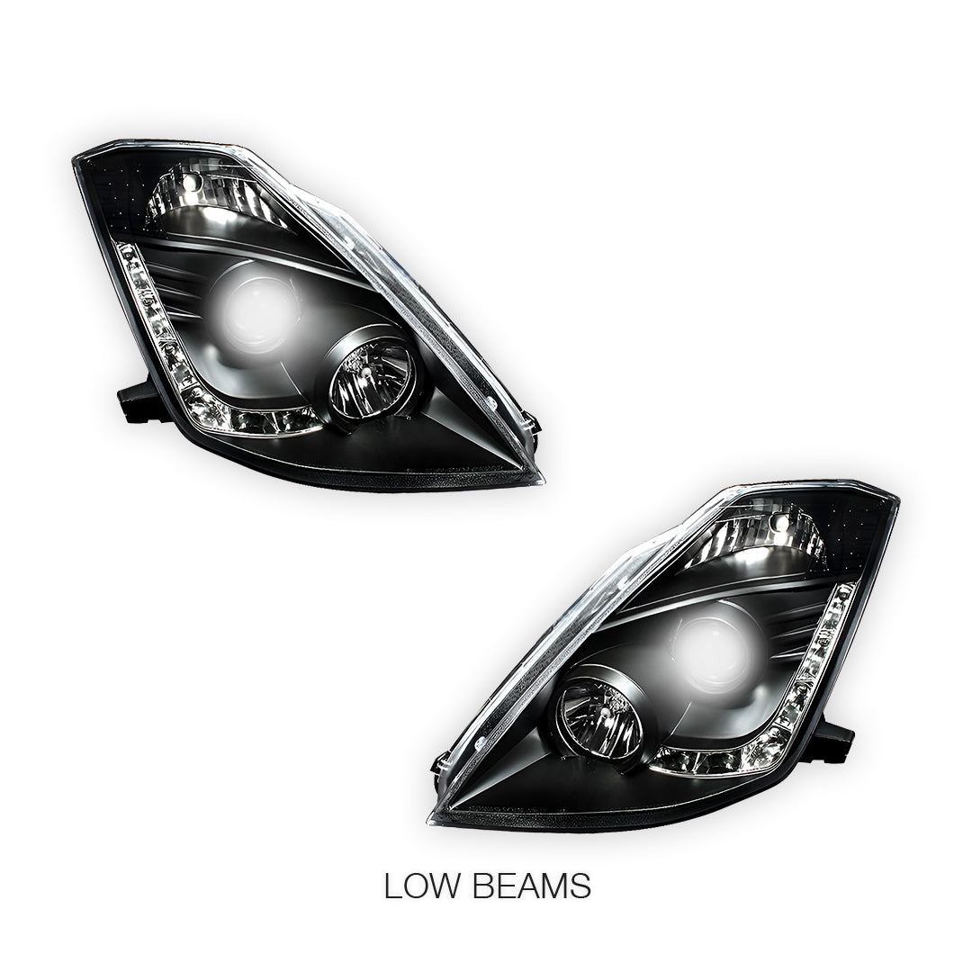 Nissan 350Z Z33 Series 1 (2003 - 2005) JDM Black LED DRL Projector Headlights LH + RH