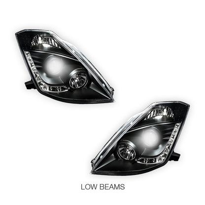 Nissan 350Z Z33 Series 1 (2003 - 2005) JDM Black LED DRL Projector Headlights LH + RH
