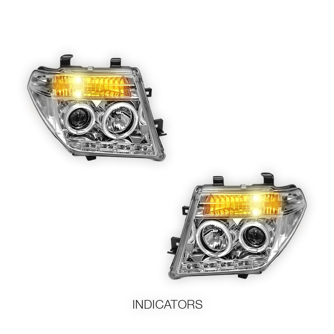Nissan Navara D40 (2005 - 2009) Crystal CCFL Angel Eyes Projector Headlights LH + RH