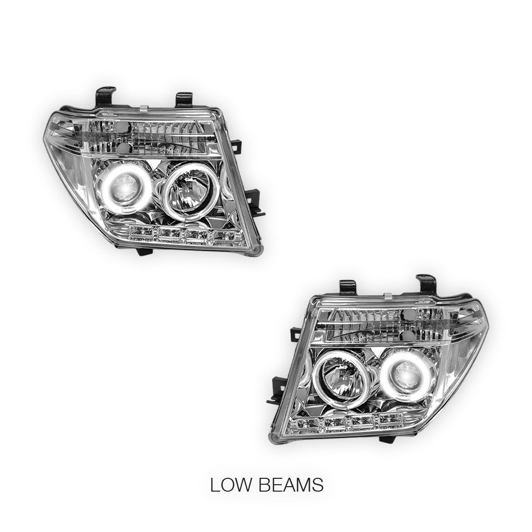 Nissan Navara D40 (2005 - 2009) Crystal CCFL Angel Eyes Projector Headlights LH + RH